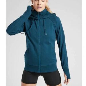 Athleta teal blue Triumph hoodie sweatshirt size medium petite
